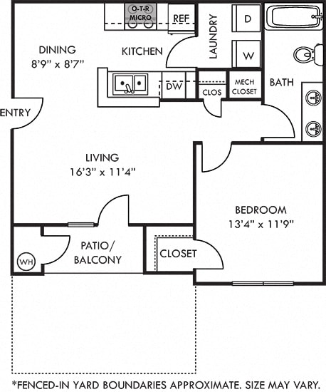 3D Wellesley 1 bedroom apartment with fenced-in yard. kitchen with bartop open to dining and living room. 1 full bath. in-unit laundry. Patio/balcony.