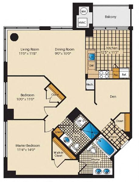 2 bedroom apartments  with balcony and den - The Palatine Arlington VA