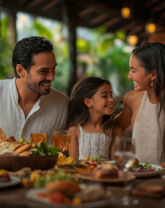 A group of people enjoying a meal together at a restaurant.