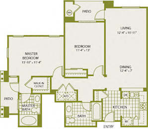 Plan A-2 – 2 Bedroom 2 Bath Floor Plan Layout – 1109 Square Feet