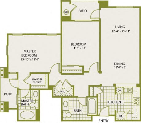Plan A-2 – 2 Bedroom 2 Bath Floor Plan Layout – 1109 Square Feet Plan A-2 – 2 Bedroom 2 Bath Floor Plan Layout – 1109 Square Feet