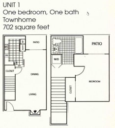 1 Bed 1 Bath Floor Plan at Williamsburg Apartments, Grand Prairie