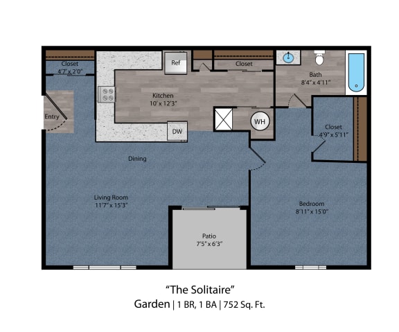 Floor Plan  1 bed 1 bath at Bayside Apartment Homes, Ohio, 43026