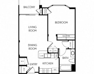 1 bedroom 1 bathroom Floor plan at The Adler Apartments, Los Angeles, CA, 90025
