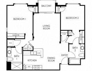 2 bedroom 2 bathroom Floor plan F at The Adler Apartments, California