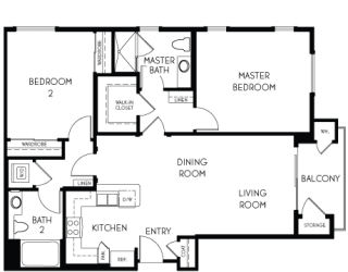 2 bedroom 2 bathroom Floor plan G at The Adler Apartments, Los Angeles, CA