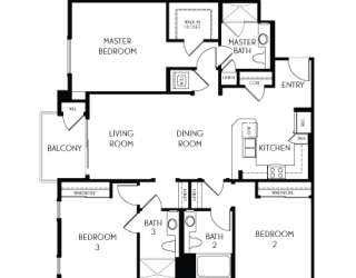 3 bedroom 3 bathroom Floor plan at The Adler Apartments, California