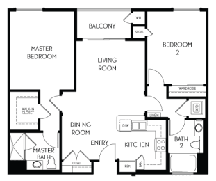 2 bedroom 2 bathroom Floor plan H at The Adler Apartments, Los Angeles