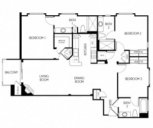 3 bedroom 3 bathroom Floor plan C at The Adler Apartments, California, 90025