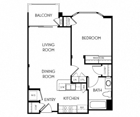 1 bedroom 1 bathroom Floor plan at The Adler Apartments, Los Angeles, CA, 90025