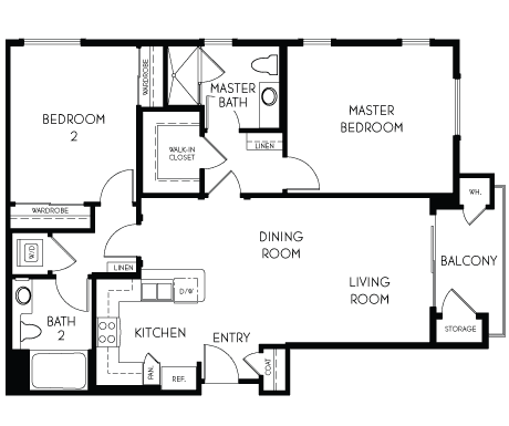 2 bedroom 2 bathroom Floor plan G at The Adler Apartments, Los Angeles, CA