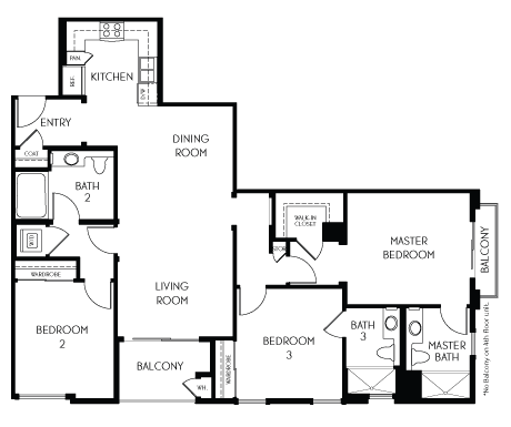 3 bedroom 3 bathroom Floor plan B at The Adler Apartments, Los Angeles, California