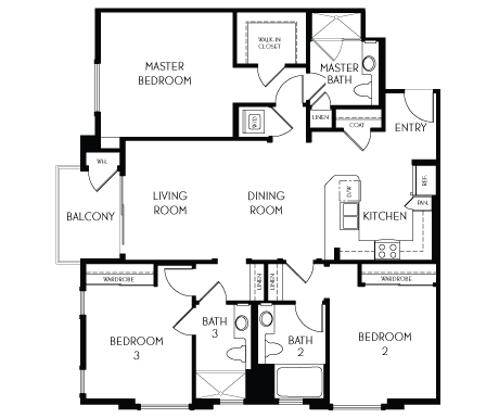 3 bedroom 3 bathroom Floor plan at The Adler Apartments, California