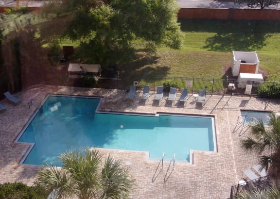 Aerial View of the Pool in the Backyard at Hampton Apartments in Clearwater, FL 33759