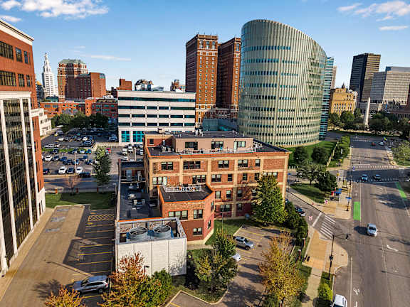 100 south exterior drone show parking at 100 South Apartments, Buffalo, NY