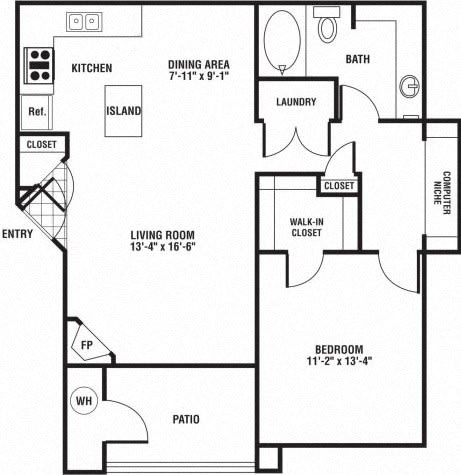 1 Bedroom 1 Bath Floor Plan 1 Bedroom 1 Bath Floor Plan at The Preserve at Rock Springs, Wyoming