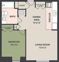  Floor Plan 1-Bedroom, 1-Bath
