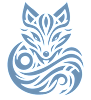 A stylized image of a fox's face in blue.