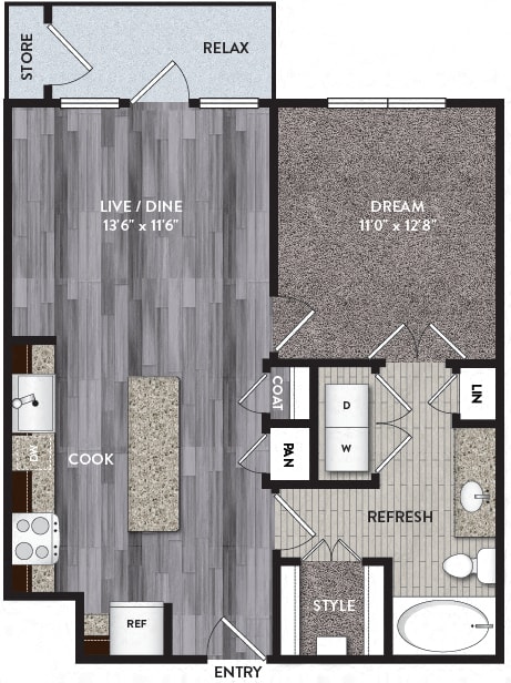 Floor Plan  A1 Floor Plan at North Creek Apartments, Hutto, TX, 78634