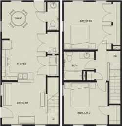 2 Bedroom 1 Bath Townhouse 2D Floorplan_Arlington Grove Apartments, St. Louis, MO