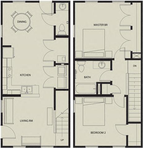 2 Bedroom 1 Bath Townhouse 2D Floorplan_Arlington Grove Apartments, St. Louis, MO