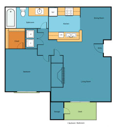 1 Bed 1 Bath Floor Plan at Serra Vista Apartment Homes, Lynnwood, Washington