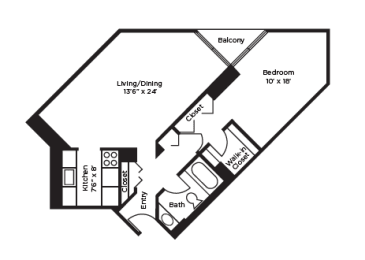 Deluxe One Bedroom Floor Plan at Asbury Plaza, Illinois