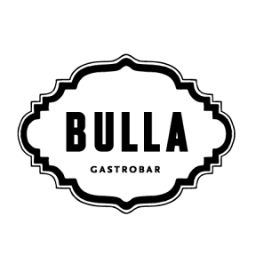 A black and white image of a label that says "BULLA GASTROBAR".