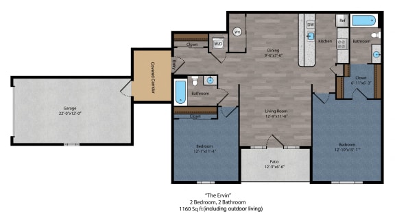 2 bed 2 bath floor plan D at The Flats on Houk, Delaware