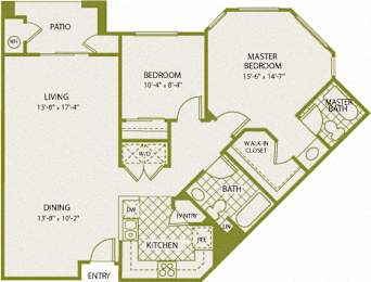 Plan 7 – 2 Bedroom 2 Bath Floor Plan Layout – 988 Square Feet