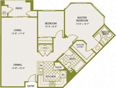 Floor Plan  Plan 7 – 2 Bedroom 2 Bath Floor Plan Layout – 988 Square Feet