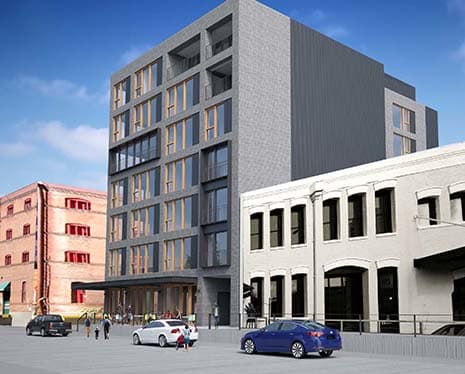 Rendering of building exterior at DOCK 59 APARTMENTS, PORTLAND, OR