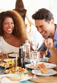 friends eating, drinking and laughing at Laurel Springs, Raleigh, North Carolina