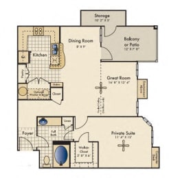 1 Bed 1 Bath Floor Plan with 873 Sq. Ft.  at Reserve by the Lake, Texas