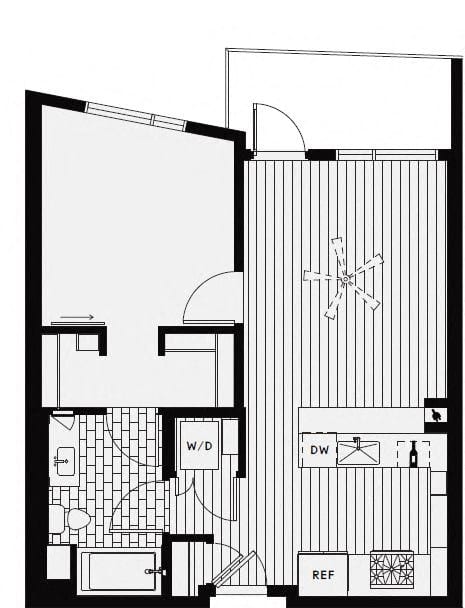 A1 – 1 Bedroom 1 Bath Floor Plan Layout – 676 Square Feet at Vida North Park, San Diego