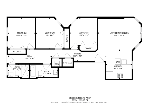 Floor Plan  1037 Diversey, 3 Bed, 2 Bath