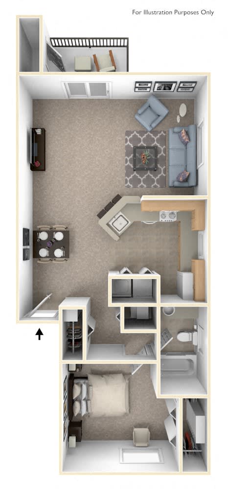 1 Bed 1 Bath One Bedroom End Floor Plan at Pine Knoll Apartments, Michigan