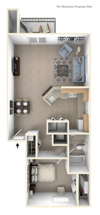 One Bedroom End Floor Plan at The Crossings Apartments, Grand Rapids, 49508