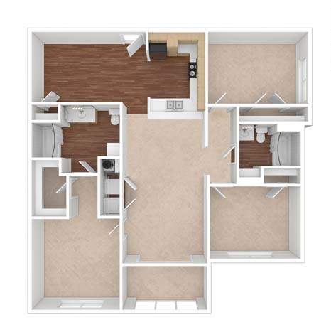 A floor plan of a house with two bedrooms and a living room.