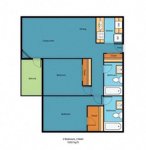 a floor plan of a small apartment at Willows Court Apartment Homes, Washington