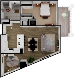  Floor Plan One Bedroom Den G