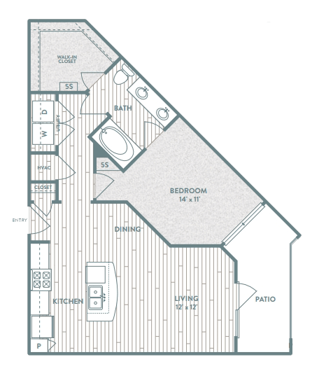 Floor Plan  1 bedroom 1 bathroom Montreal Floor Plan at Century Lake Highlands, Texas, 75231