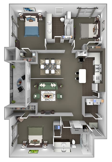 The Estates at River Pointe - C1 - 3 bedroom - 2 bathroom - 3D floor plan