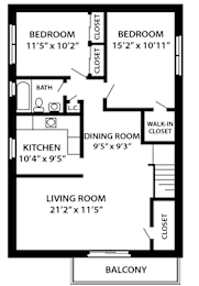 The Fairfield 2 bedroom, 1 bathroom floor plan at Troy Hills Village in Parsippany, NJ,07054