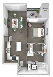 The Haven at Shoal Creek - A2 - Awaken - 1 bedroom - 1 bath - 3D