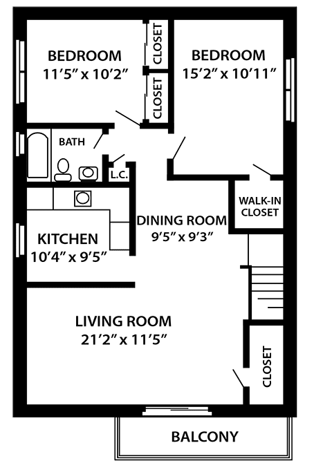 The Fairfield 2 bedroom, 1 bathroom floor plan at Troy Hills Village in Parsippany, NJ,07054