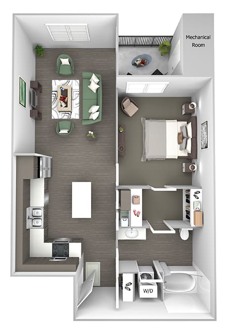 The Haven at Shoal Creek - A2 - Awaken - 1 bedroom - 1 bath - 3D