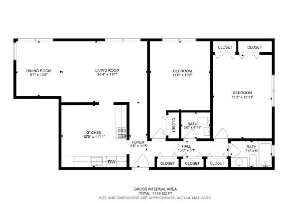 Floor Plan  Two Bedroom, Two Bath (541-B3)