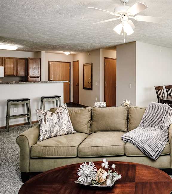 Living Room With Ceiling Fan at Standing Bear Lake, Nebraska