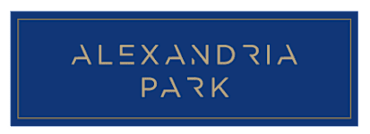 A black sign with white text that says Alexandria Park.